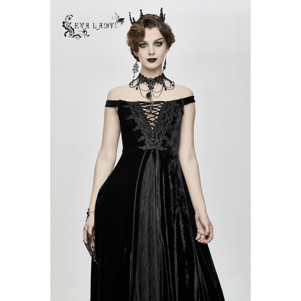 Devil Fashion Gothic Victorian Vampire Vkei Black Velvet "Ricchi" Dress - Picture 9 of 12
